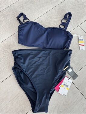 Vince Camuto Deep Navy Ring-Detail Bandeau Bikini Set